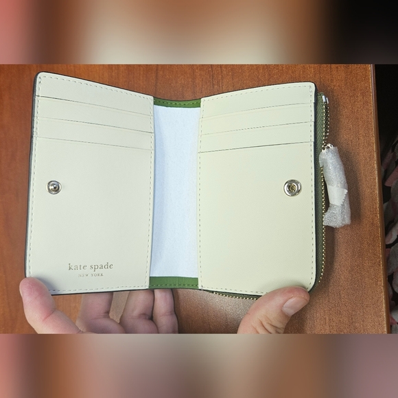 Kate Spade Ava Colorblock Pebbled Leather Zip Bifold Wallet Green Jungle Vine - Picture 4 of 6